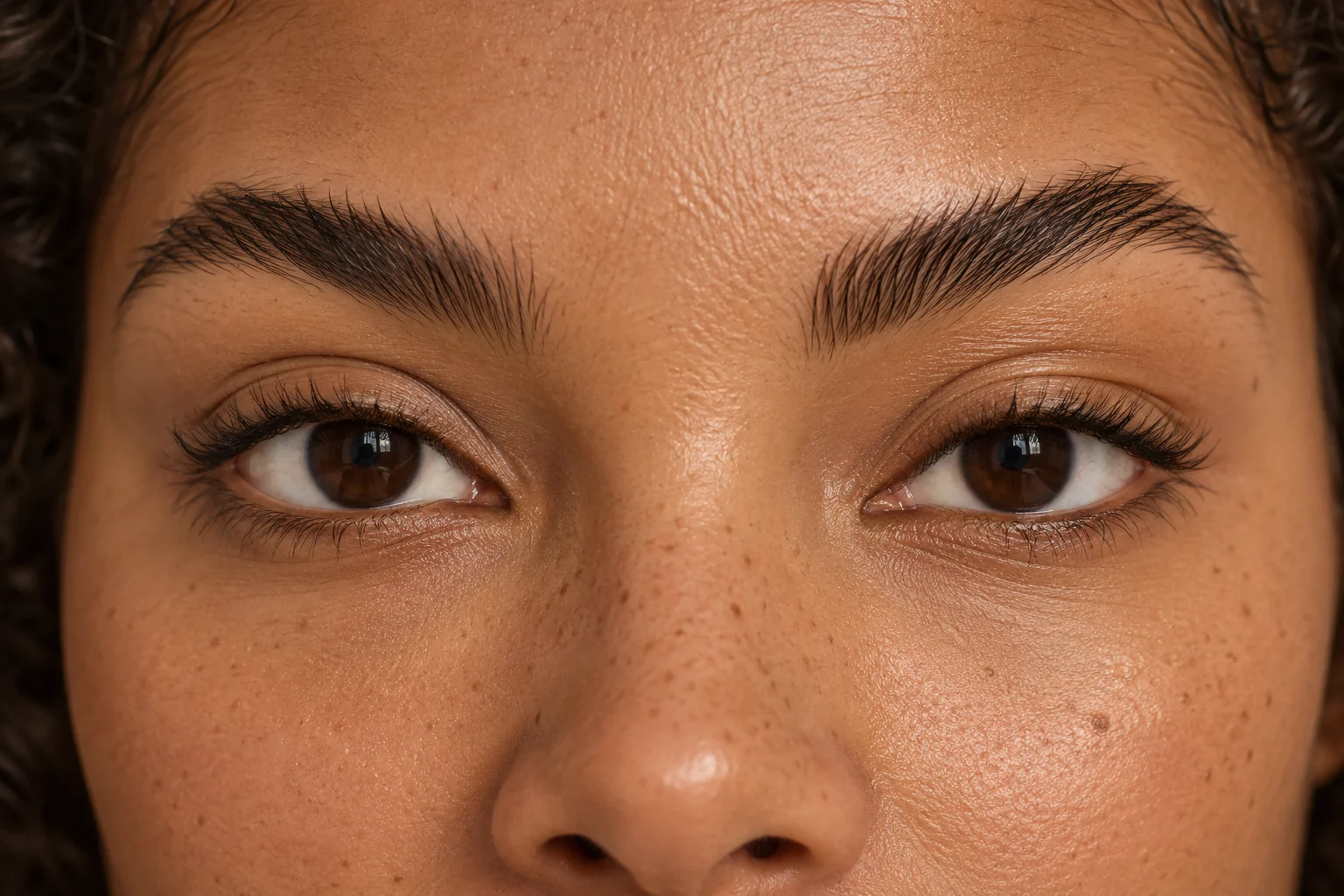 Illustrative close-up of brows with individually defined hairs styled upward